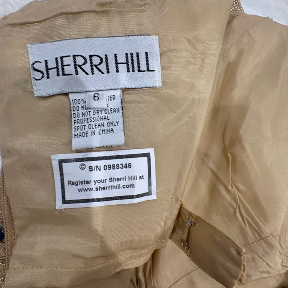 Sherri Hill- Gold Strapless Dress with Sequin Details - Picture 9 of 9